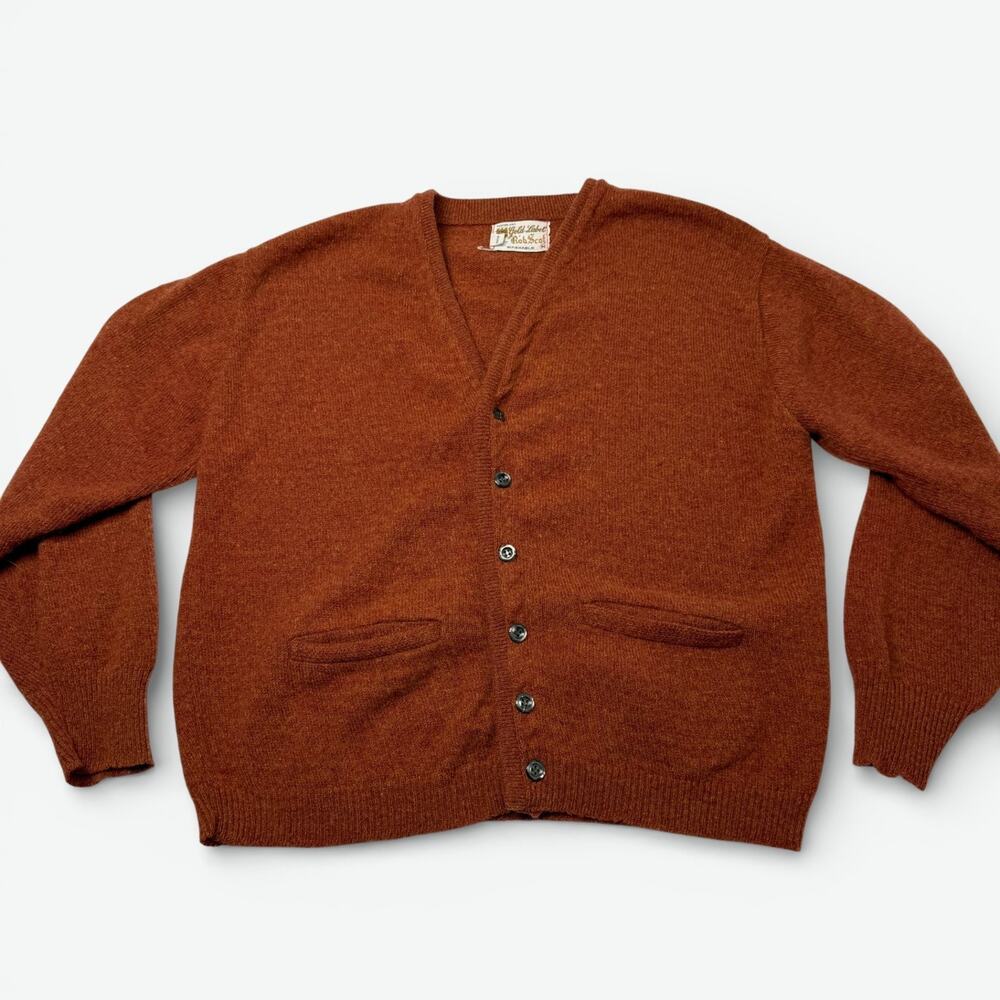 VTG Rob Scot Gold Label Knit Cardigan Sweater Mens Medium Grandpa Grunge Rust